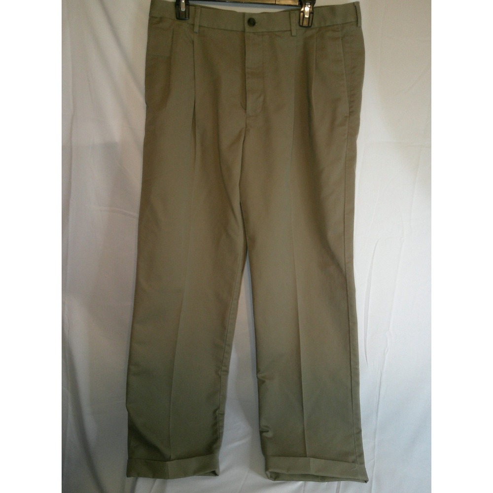 IZOD Mens‎ 35x32 Metrix Fit Non Iron Pleated Cotton Chino Pants Trousers